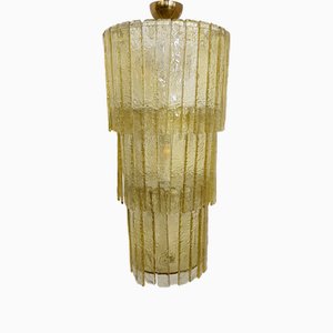 Lámpara de araña majestuosa y monumental de cristal de Murano dorado, Italia, años 80