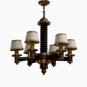 6-Light Oak Chandelier, 1950s