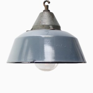 Vintage Industrial Grey Enamel and Cast Iron Pendant Lamp