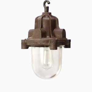Vintage Industrial Rust Cast Iron Clear Glass Pendant by Industria Rotterdam