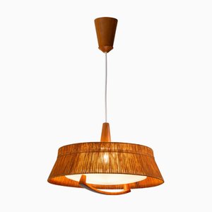Large Teak and Sisal Pendant Lamp attributed to Temde Leuchten, 1960s