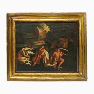 Bolognese School Artist, Scene with Naked Characters in Hell, 1600s, Oil on Canvas