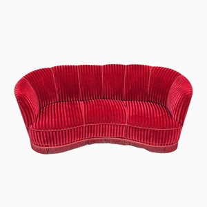 Danish Three-Seater Banan Sofa in Red Velour, 1960s