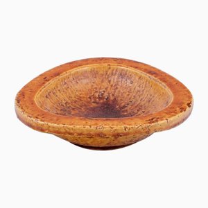 Ockergelbe Keramikschale mit Glasur von Gunnar Nylund für Rörstrand