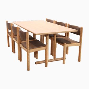 Danish Oak Wooden Shaker Dining Set with Table and Chairs, 1970s, Set of 7