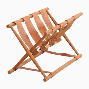 Modernist Danish Oak with Leather Magazine Rack, 1960s
