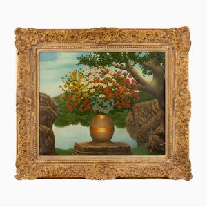 André Bauchant, Vase de fleurs sur un Rocher, Oil Painting, 1941