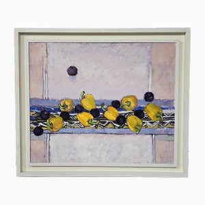 Richard John Croft, Plums and Peppers Still Life, Oil on Canvas