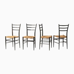 Chiavari Stühle aus Ebonisiertem Holz & Stroh von Gio Ponti für Fratelli Spinetto, Italien, 1940er, 4er Set