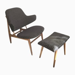 Set of Shell Chair with Ottoman attributed to Ib Kofod-Larsen for Christensen & Larsen, Denmark, 1955