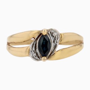 Modern Marquise Sapphire 18 Karat Yellow White Gold Ring