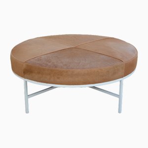 White and Beige Hide Tambour Ottoman by Atelier Cabanel