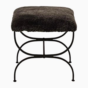 Gray Fur Strapontin Stool by Atelier Cabanel