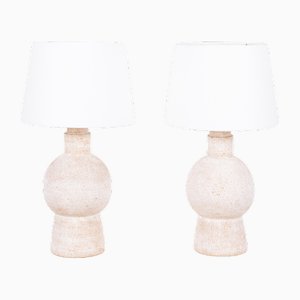 Lámparas Bilboquet de gres en blanco de Atelier Cabanel. Juego de 2