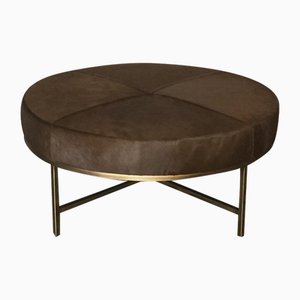 Tambour Fußhocker aus Messing und Leder von Atelier Cabanel