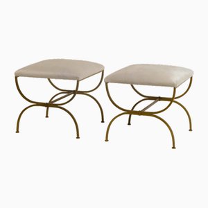 Set of Strapontin White Hide Stools by Atelier Cabanel