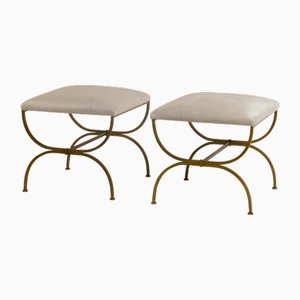 Set of Large Strapontin White Hide Stools by Atelier Cabanel