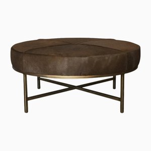 Mittlerer Tambour Ottoman aus Messing und Leder von Atelier Cabanel