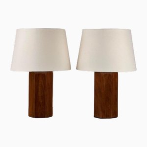 Lámparas de mesa Octogone de nogal con pantallas de pergamino de Atelier Cabanel. Juego de 2