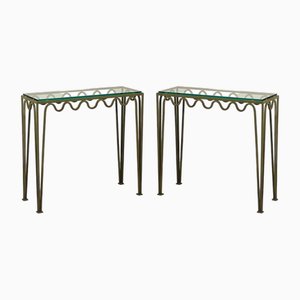 Verdigris Meandre and Glass Console Tables by Atelier Cabanel, Set of 2