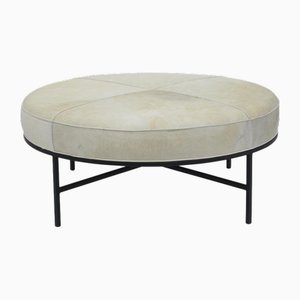Otomana de tambor de cuero blanco y acero ennegrecido de Atelier Cabanel