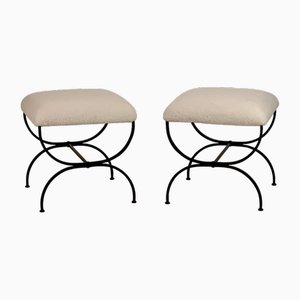 Set of Large Strapontin Shearling Stools by Atelier Cabanel