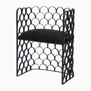 Arcature Stool in Wrought Iron and Astrakhan Wool by Atelier Cabanel