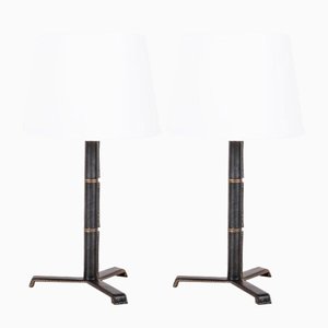 Schwarze Sellier Leder Lampen von Atelier Cabanel, 2er Set
