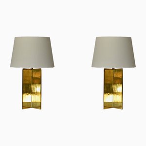 Croisillon Lampen aus Messing & Pergament von Atelier Cabanel, 2 . Set