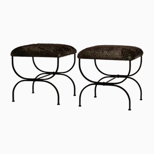 Set of Large Faux Fur Strapontin Stools by Atelier Cabanel