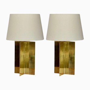 Grandes Lampes Croisillon en Laiton avec Abat-jour en Parchemin par Atelier Cabanel, Set de 2
