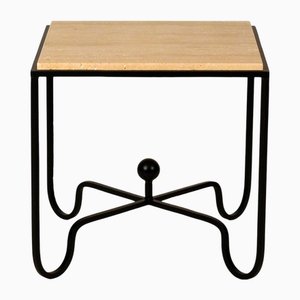 Wrought Iron and Travertine Entretoise Side Table by Atelier Cabanel