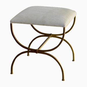 Sgabello Strapontin in metallo dorato e pelle bianca di Atelier Cabanel