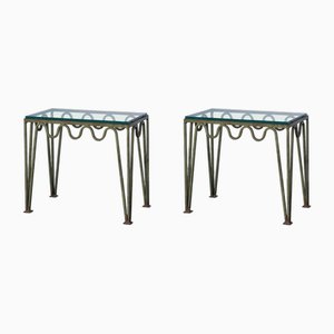 Méandre Verdigris and Glass Side Tables by Atelier Cabanel, Set of 2