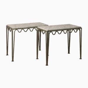 Large Meandre Verdigris Steel and Marble Night Stands by Atelier Cabanel, Set of 2