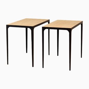 Esquisse Gerillte Elfenbeinfarbene Travertin Beistelltische von Atelier Cabanel, 2er Set