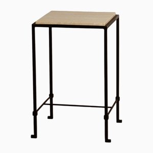 Diagramme Wrought Iron and Honed Travertine Side Table by Atelier Cabanel