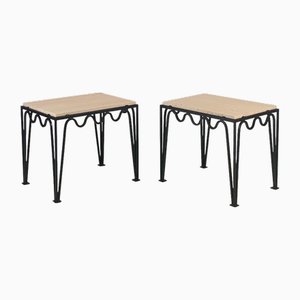 Large Grooved Travertine Meandre Side Tables by Atelier Cabanel, Set of 2