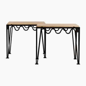 Méander Black Iron and Travertine Side Tables by Atelier Cabanel, Set of 2