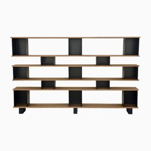 Polished Oak and Matte Black Horizontal Shelving Unit by Atelier Cabanel