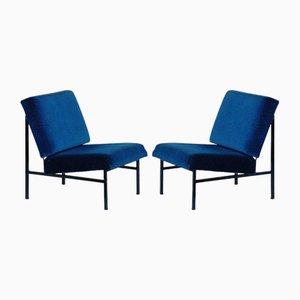 Set of Déclive Velvet and Blackened Steel Slipper Chairs by Atelier Cabanel
