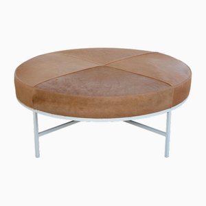 Otomana de tambor de cuero en blanco y beige de Atelier Cabanel