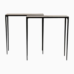 Wrought Iron and Marble Esquisse Consoles by Atelier Cabanel, Set of 2