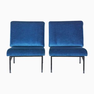 Set of Déclive Velvet and Blackened Steel Slipper Chairs by Atelier Cabanel