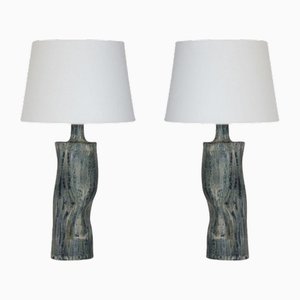 Difforme Tiger Glaze Table Lamps with Parchment Shades by Atelier Cabanel, Set of 2