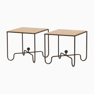 Entretoise Wrought Iron and Onyx Side Tables by Atelier Cabanel, Set of 2