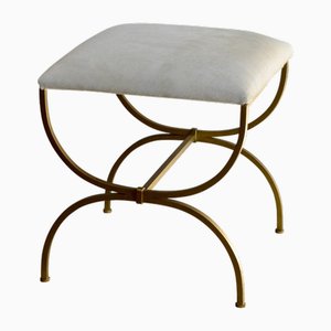 Strapontin Gilt Metal and White Hide Stool by Atelier Cabanel