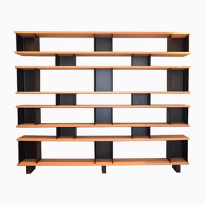 Grand Système d'Etagères Horizontale en Chêne Blanc et Acier Noir par Atelier Cabanel