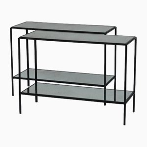 Schmale Rechteckige Verspiegelte Beistelltische aus Schmiedeeisen von Atelier Cabanel, 2er Set