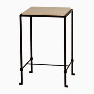 Diagramme Wrought Iron and Honed Travertine Drinks Table by Atelier Cabanel